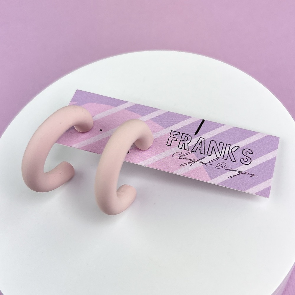 Light Pink Handmade Polymer Clay Hoop Earrings